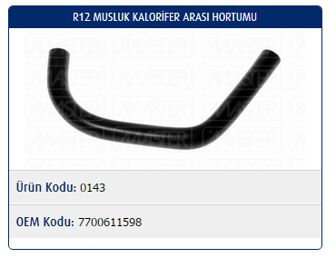 MUSLUK KALORİFER ARASI HORTUMU RENAULT R12