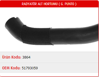 RADYATÖR ALT HORTUMU FIAT GRANDE PUNTO 1.3 JTD