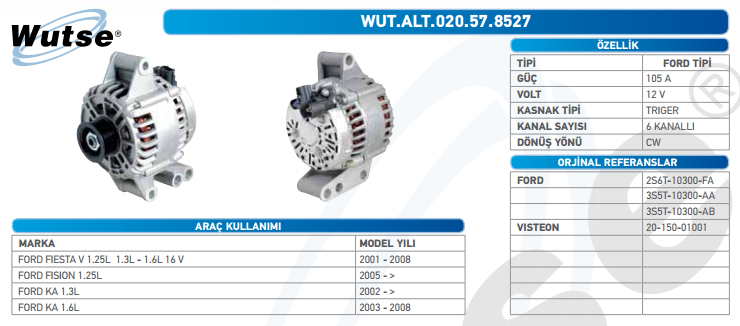 ALTERNATÖR 12V 90A FORD FIESTA V 1,3 200