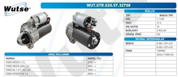 MARŞ MOTORU 12V (BOSCH TİPİ) 1.1KW 10T FR FİESTA V 1.3