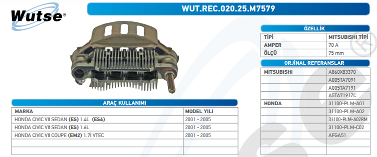 DİOT TABLASI (MITSUBISHI TİPİ) HONDA CIVIC 1.4 VTEC - CRV