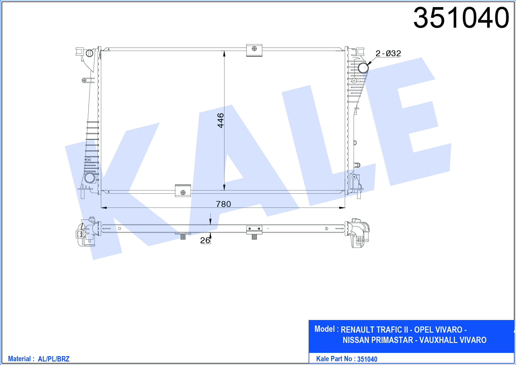 SU RADYATÖRÜ (BRAZING)(MT) RENAULT TRAFIC II - VIVARO - PRIMASTAR - VAUXHALL VIVARO