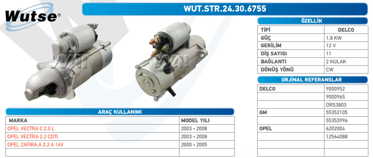 MARŞ MOTORU 12V (DELCO TİPİ) 1.8KW 11T OP VECTRA C 2.0