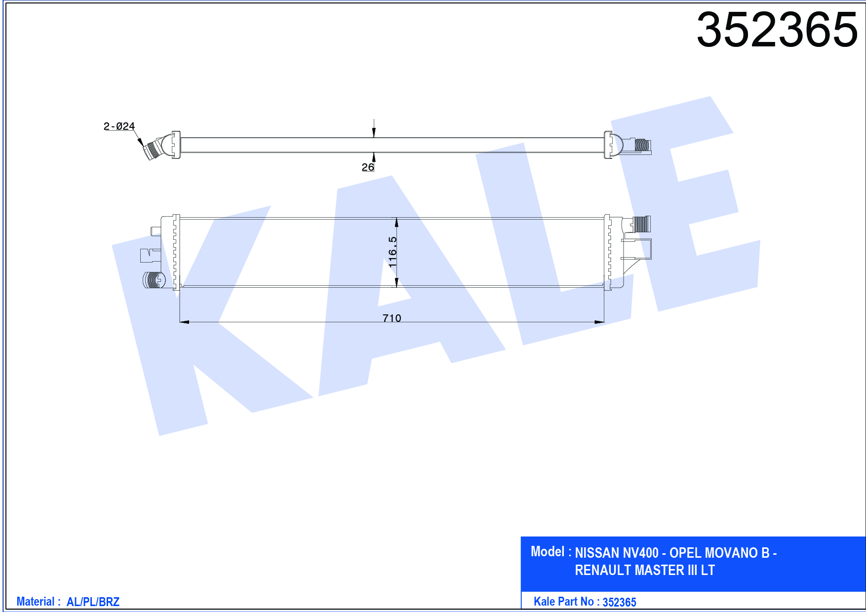 INTERCOOLER (BRAZING)(AT/MT) NISSAN NV400 - OPEL MOVANO B - RENAULT MASTER III 2.3 CDTI 10=>